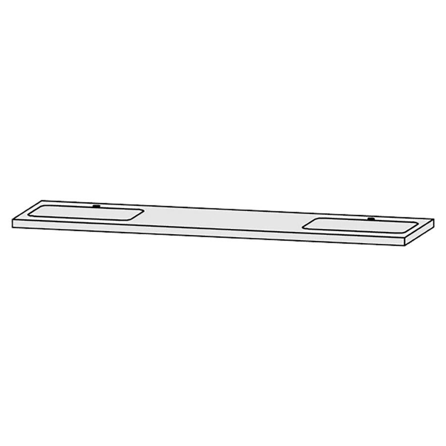 Waschtischabdeckung Vanity Bocco 
200 x 4 x 55.5 cm
für 2 Einbauwaschtische
Einbau von unten
ohne Konsolen