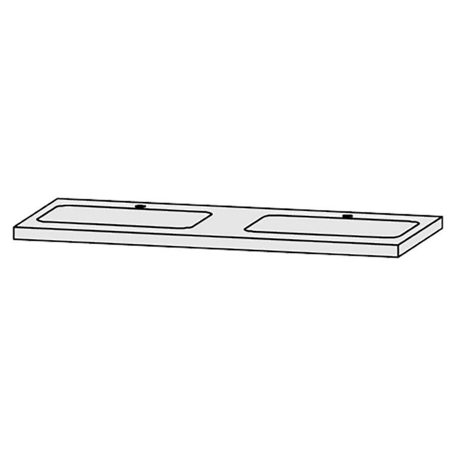 Waschtischabdeckung Vanity Bocco 
130 x 4 x 55.5 cm
für 2 Einbauwaschtische
Einbau von unten
ohne Konsolen