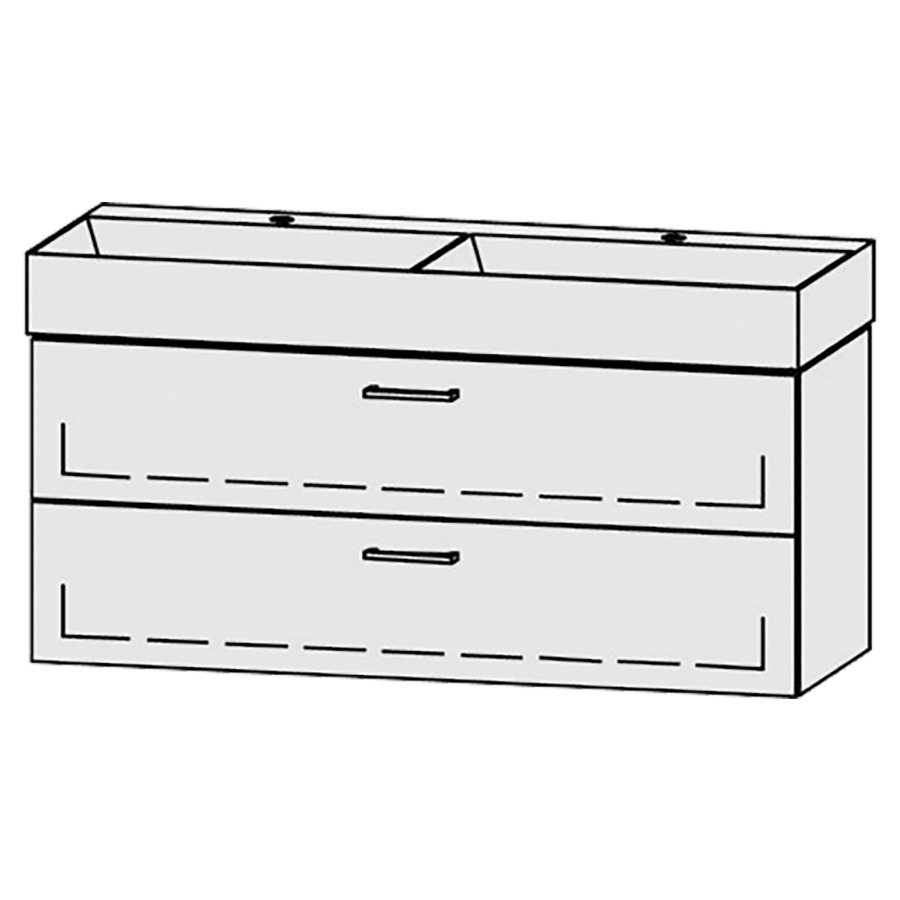 Lavabo-meuble
Vanity Seto 122
121 x 50 x 44,5 cm
élément avec 2 tiroirs
extrait complet avec Blumotion
sans cache-siphon
lavabo céramique Seto incl.,
sans trop-plein
2 trous pour robinetterie