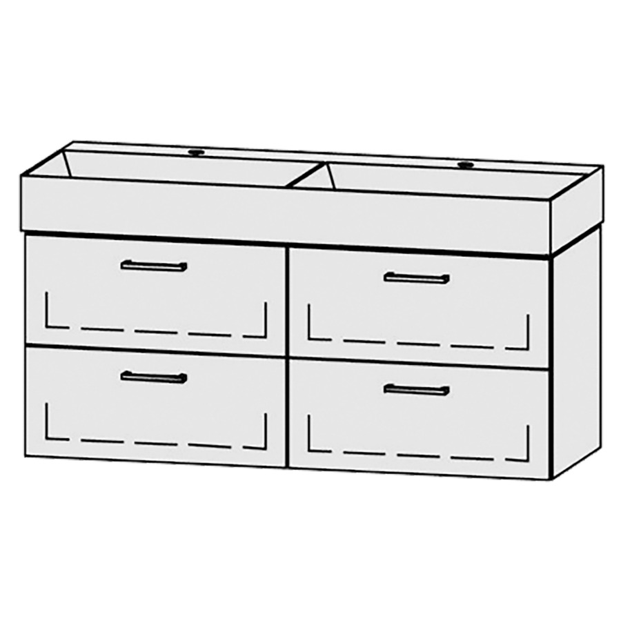 Lavabo-meuble
Vanity Seto 122
121 x 50 x 44,5 cm
2 éléments avec 2 tiroirs
extrait complet avec Blumotion
sans caches-siphon
lavabo céramique Seto incl.,
sans trop-plein
2 trous pour robinetterie
