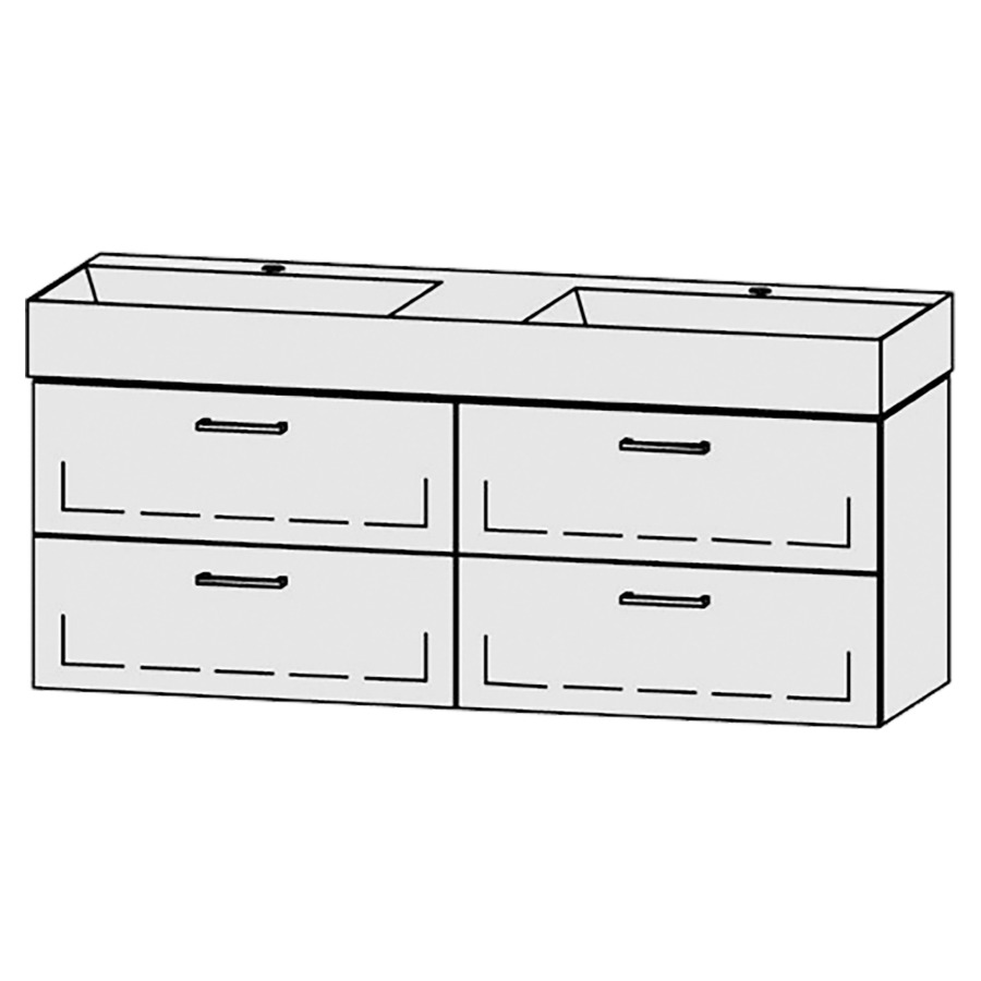 Lavabo-meuble
Vanity Seto 142
141 x 50 x 44,5 cm
2 éléments avec 2 tiroirs
extrait complet avec Blumotion
sans caches-siphon
lavabo céramique Seto incl.,
sans trop-plein
largeur du lavabo 60 cm.
2 trous pour robinetterie