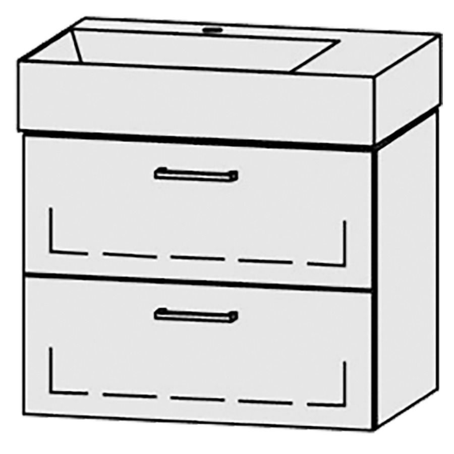 Combinaison de meuble Vanity Seto
64 x 50 x 44.5 cm
avec lavabo Céramique Seto 65 cm
lavabo à gauche, 1 trou pour robinetterie
 sans trop-plein
élément de tiroir, 2&nbsp;tiroirs
avec Blumotion
sans cache-siphon