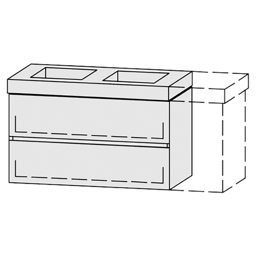 Élément inférieur  Vanity Keramik Pasofino Line 
99.8-119.8 x 55 cm
élément de tiroir, 2&nbsp;tiroirs
avec Blumotion, Legrabox noir
pour 2&nbsp;lavabos, 2 caches-siphon