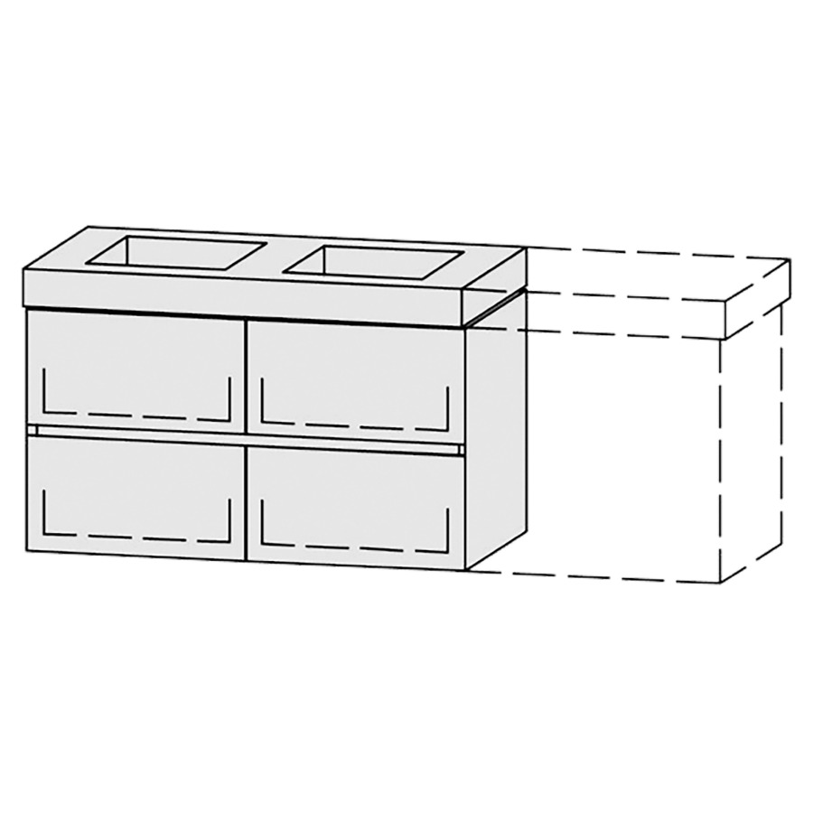 Élément inférieur  Vanity Keramik Pasofino Line 
129.8-159.8 x 55 cm
2&nbsp;éléments de tiroir, 2&nbsp;tiroirs chacune
avec Blumotion, Legrabox noir
pour 2&nbsp;lavabos, 2 caches-siphon