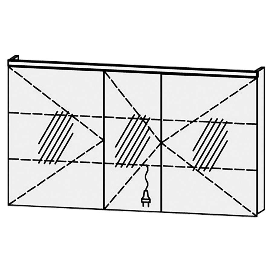 Armoire de toilette
Procasa Tre LED 130 / IP24
130 x 72,8 x 14,1 cm
3 portes (50/30/50)
charnières à gauche
portes avec Blumotion
4000°kelvin / 1872 lumen
prise double en bas inclu
2 rayons en verre régl. chacun
