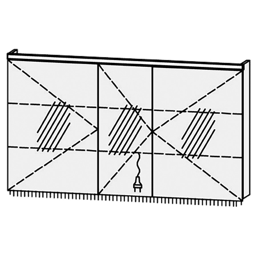 Armoire de toilette
Procasa Tre LED 130 / IP24
130 x 72,8 x 14,1 cm
3 portes (50/30/50),
charnière à gauche
portes avec Blumotion
4000°kelvin / 1872 lumen
prise double en bas inclu
2 rayons en verre régl. chacun
luminaire vers dessous inclu,
2160 lumen