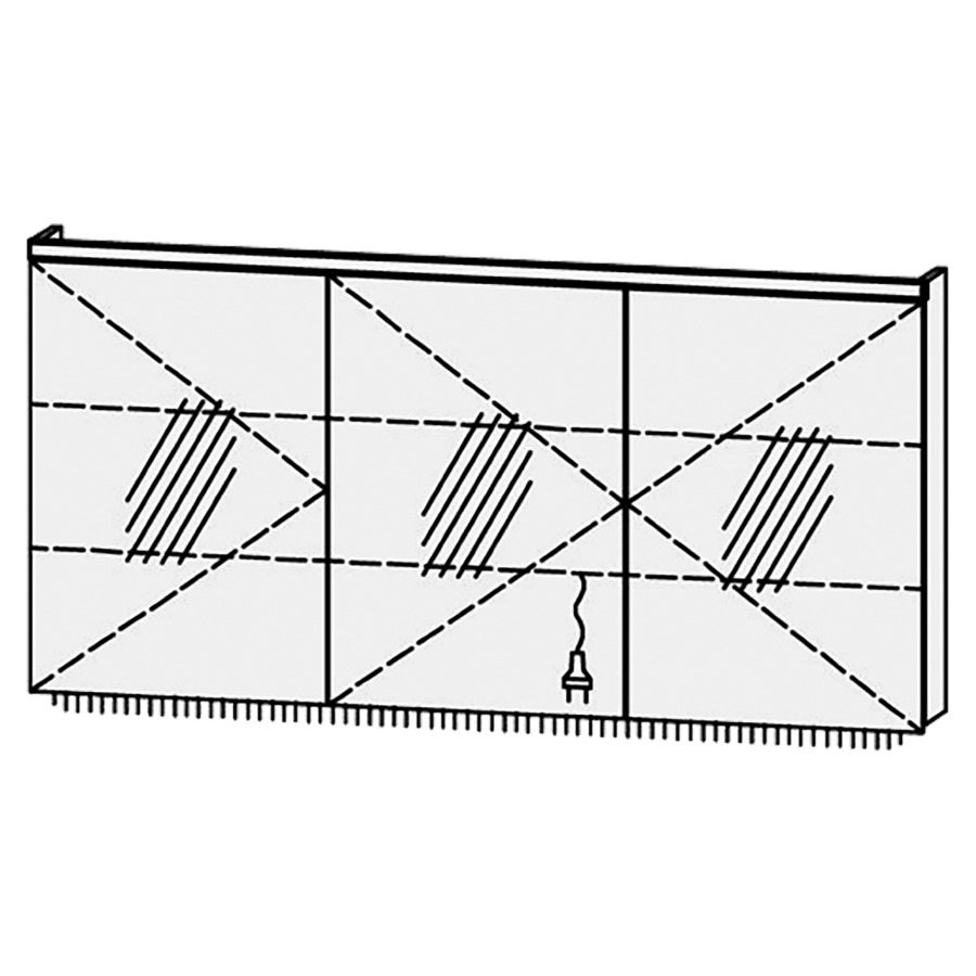 Armoire de toilette
Procasa Tre LED 150 / IP24
150 x 72,8 x 14,1 cm
3 portes (50/50/50),
charnière à gauche
portes avec Blumotion
4000°kelvin / 2016 lumen
prise double en bas inclu
2 rayons en verre régl. chacun
luminaire vers dessous inclu,
2520 lumen
