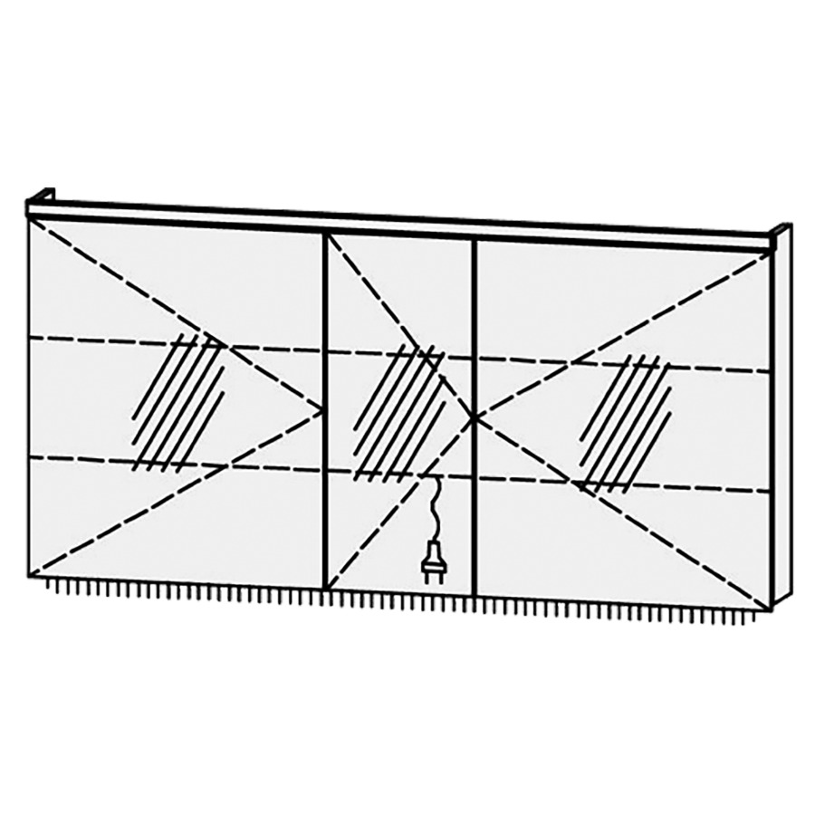 Armoire de toilette
Procasa Tre LED 150 / IP24
150 x 72,8 x 14,1 cm
3 portes (60/30/60),
charnière à gauche
portes avec Blumotion
4000°kelvin / 2016 lumen
prise double en bas inclu
2 rayons en verre régl. chacun
luminaire vers dessous inclu,
2520 lumen