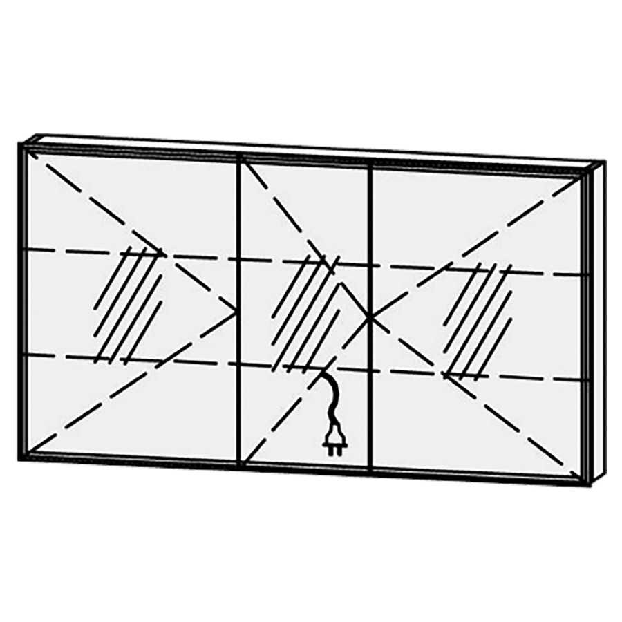 Armoire de toilette Vanity-Flat New Quattro 
130 x 70 x 15.1 cm
3&nbsp;portes à double miroir (50/30/50)
charnière à gauche, avec Blumotion
éclairage LED circulaire
système luminaire Sento Basic 2
couleur de la lumière réglable
2700-6500 Kelvin, dimmable/5890 Lumen
2 rayons en verre régl. chacun
1 prise simple/2 ports USB-C en bas 
(Non réglable par bouton-
poussoir ou système-bus), IP24