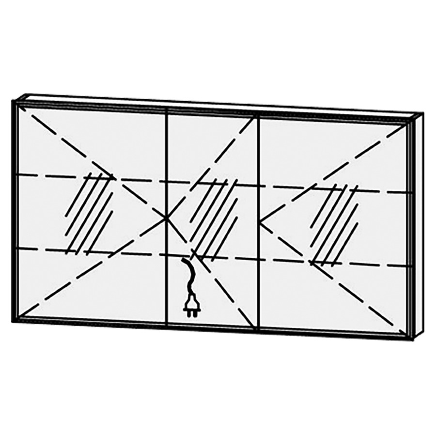 Armoire de toilette Vanity-Flat New Quattro 
130 x 70 x 15.1 cm
3&nbsp;portes à double miroir (50/30/50)
charnière à droite,  avec Blumotion
éclairage LED circulaire
système luminaire Sento Basic 2
couleur de la lumière réglable
2700-6500 Kelvin, dimmable/5890 Lumen
2 rayons en verre régl. chacun
1 prise simple/2 ports USB-C en bas 
(Non réglable par bouton-
poussoir ou système-bus), IP24