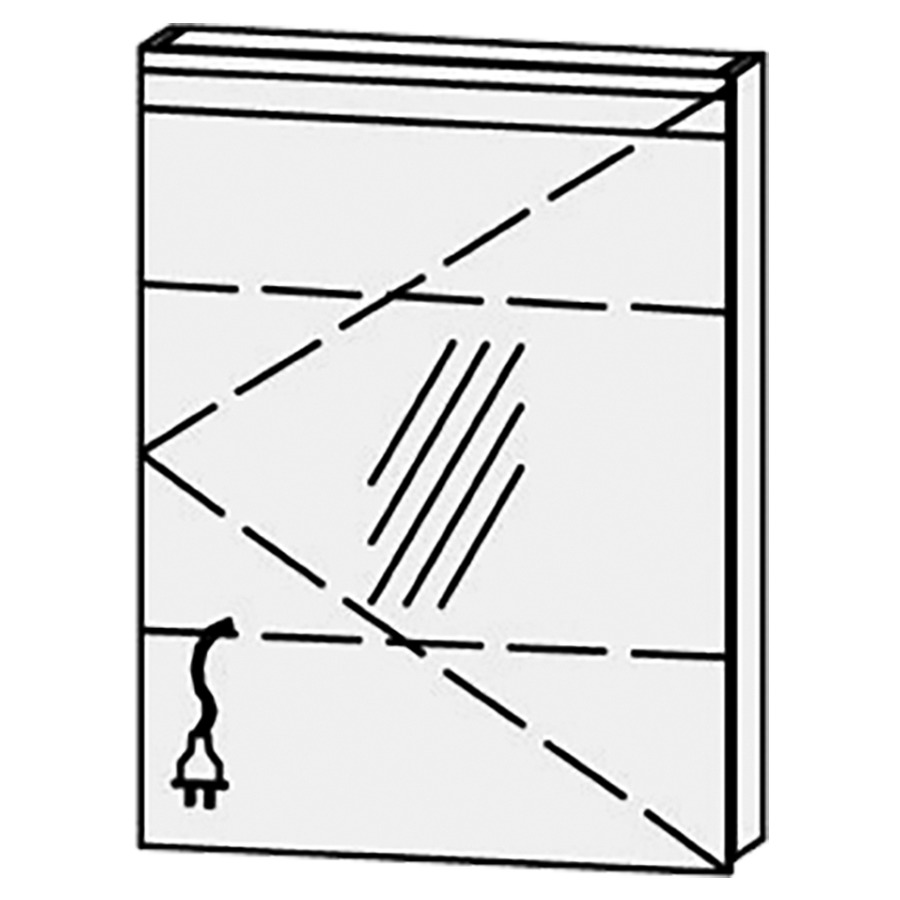 Armoire de toilette Vanity-Flat New 
60 x 77.6 x 15.1 cm
1&nbsp;porte à double miroir
charnière à droite, avec Blumotion
éclairage LED
4000 Kelvin, 1080 Lumen
2 rayons en verre réglables
1 prise double en bas
porte satiné dans la zone lumineuse
Classe d’énergie C, IP24