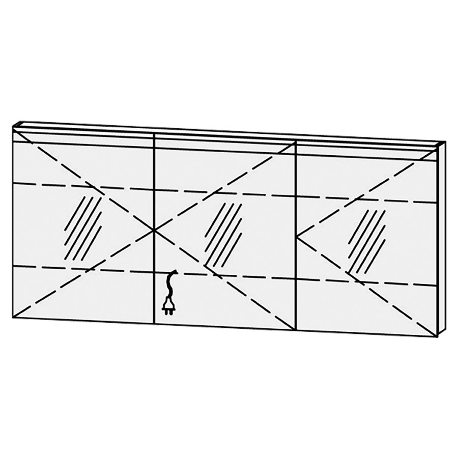 Armoire de toilette Vanity-Flat New
180 x 77.6 x 15.1 cm
3&nbsp;portes à double miroir (60/60/60)
charnière à droite, avec Blumotion
éclairage LED 
4000 Kelvin, 3240 Lumen
2 rayons en verre régl. chacun
1 prise double en bas
portes satiné dans la zone lumineuse
Classe d’énergie C, IP24