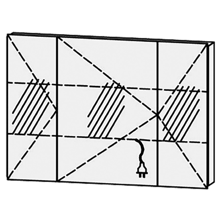 Armoire de toilette Vanity Libero
100 x 68.4 x 14.1 cm
3&nbsp;portes à double miroir (25/50/25)
charnière à gauche, avec Blumotion
sans éclairage 
2 rayons en verre régl. chacun
1 prise double en bas
