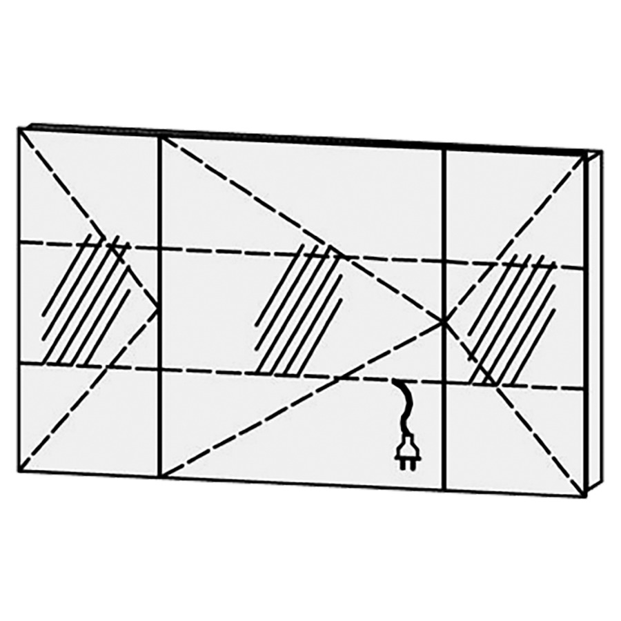 Armoire de toilette Vanity Libero
120 x 68.4 x 14.1 cm
3&nbsp;portes à double miroir (30/60/30)
charnière à gauche, avec Blumotion
sans éclairage 
2 rayons en verre régl. chacun
1 prise double en bas