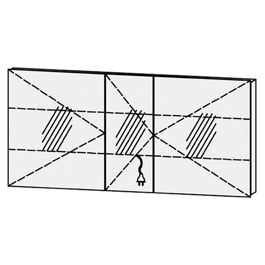 Armoire de toilette Vanity Libero
150 x 68.4 x 14.1 cm
3&nbsp;portes à double miroir (60/30/60)
charnière à gauche, avec Blumotion
sans éclairage 
2 rayons en verre régl. chacun
1 prise double en bas
