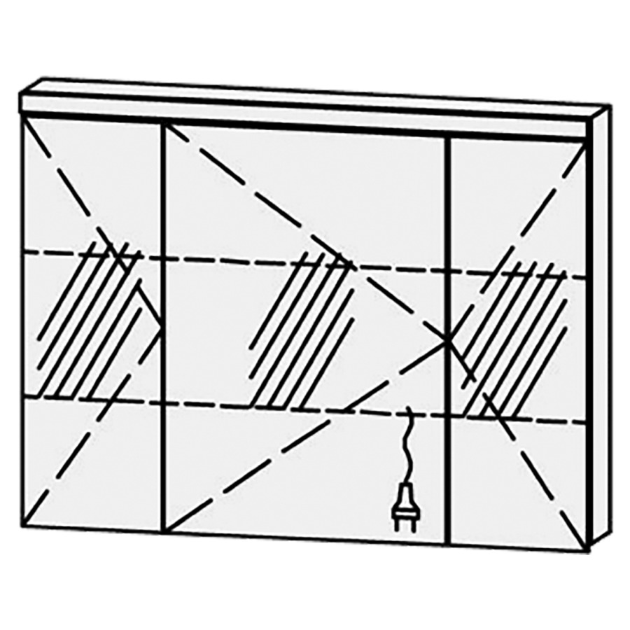 Armoire de toilette Vanity Cubo 2
100 x 73.2 x 14.1 cm
3&nbsp;portes à double miroir (25/50/25)
charnière à gauche, avec blumotion
éclairage LED 
4000 Kelvin, 3112 Lumen
2 rayons en verre régl. chacun
1 prise double en bas
Classe d’énergie F, IP24