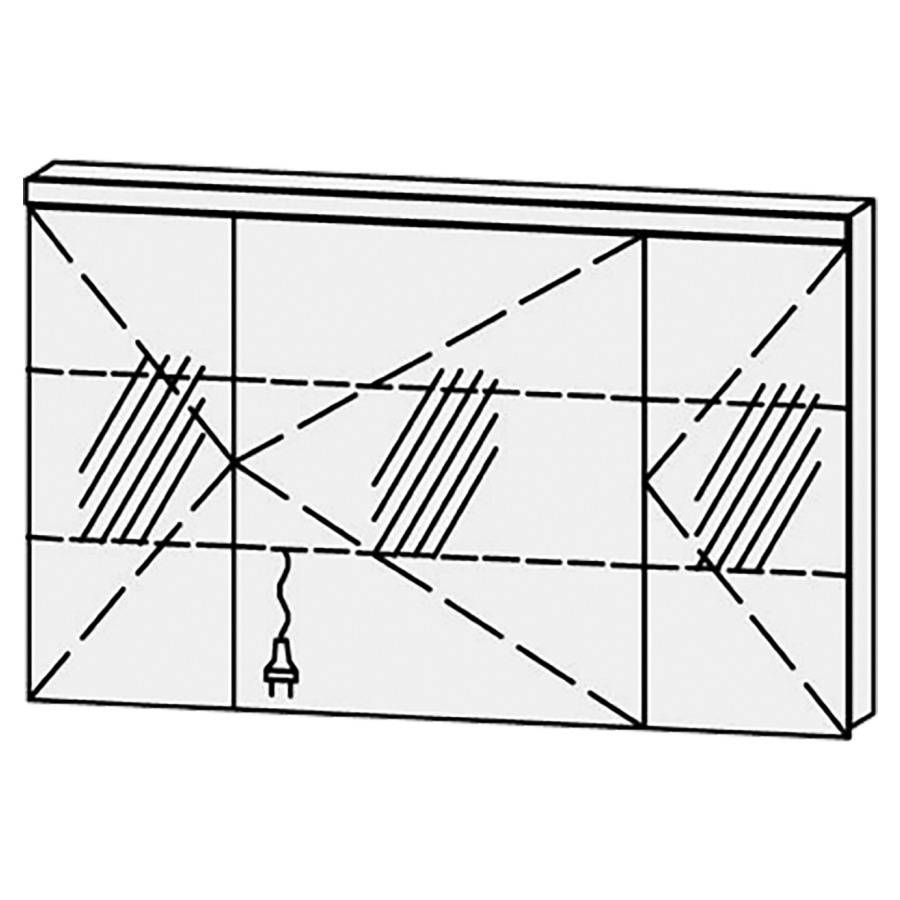 Armoire de toilette Vanity Cubo 2
120 x 73.2 x 14.1 cm
3&nbsp;portes à double miroir (30/60/30)
charnière à droite, avec blumotion
éclairage LED 
4000 Kelvin, 3767 Lumen
2 rayons en verre régl. chacun
1 prise double en bas
Classe d’énergie F, IP24