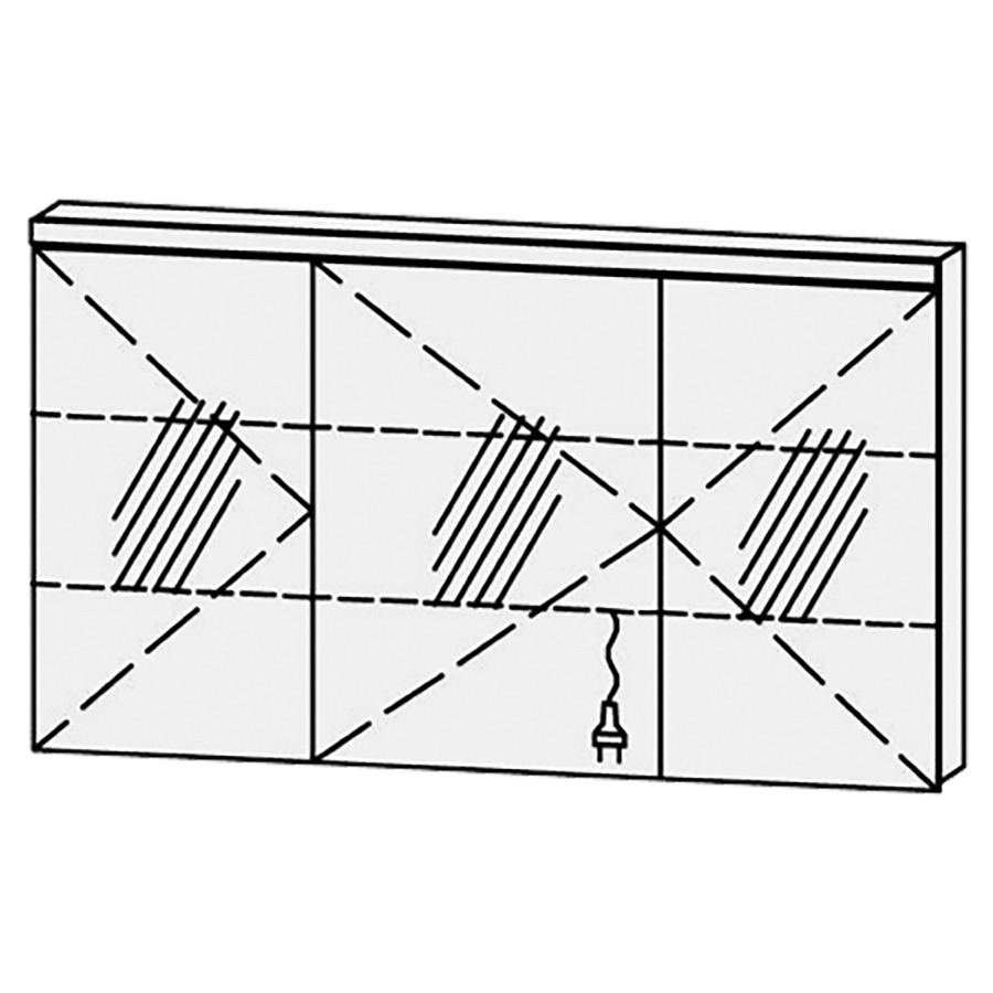 Armoire de toilette Vanity Cubo 2
130 x 73.2 x 14.1 cm
3&nbsp;portes à double miroir (40/50/40)
charnière à gauche, avec blumotion
éclairage LED 
4000 Kelvin, 4095 Lumen
2 rayons en verre régl. chacun
1 prise double en bas
Classe d’énergie F, IP24