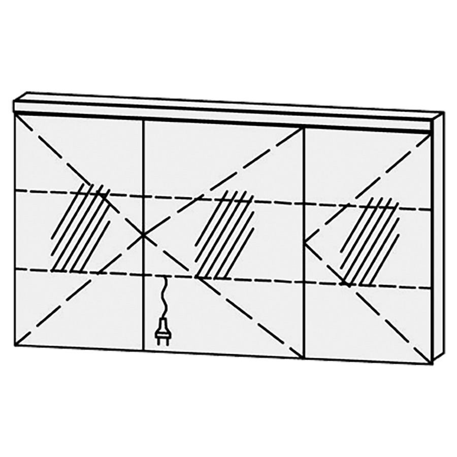 Armoire de toilette Vanity Cubo 2
130 x 73.2 x 14.1 cm
3&nbsp;portes à double miroir (40/50/40)
charnière à droite, avec blumotion
éclairage LED 
400 Kelvin, 4095 Lumen
2 rayons en verre régl. chacun
1 prise double en bas
Classe d’énergie F, IP24