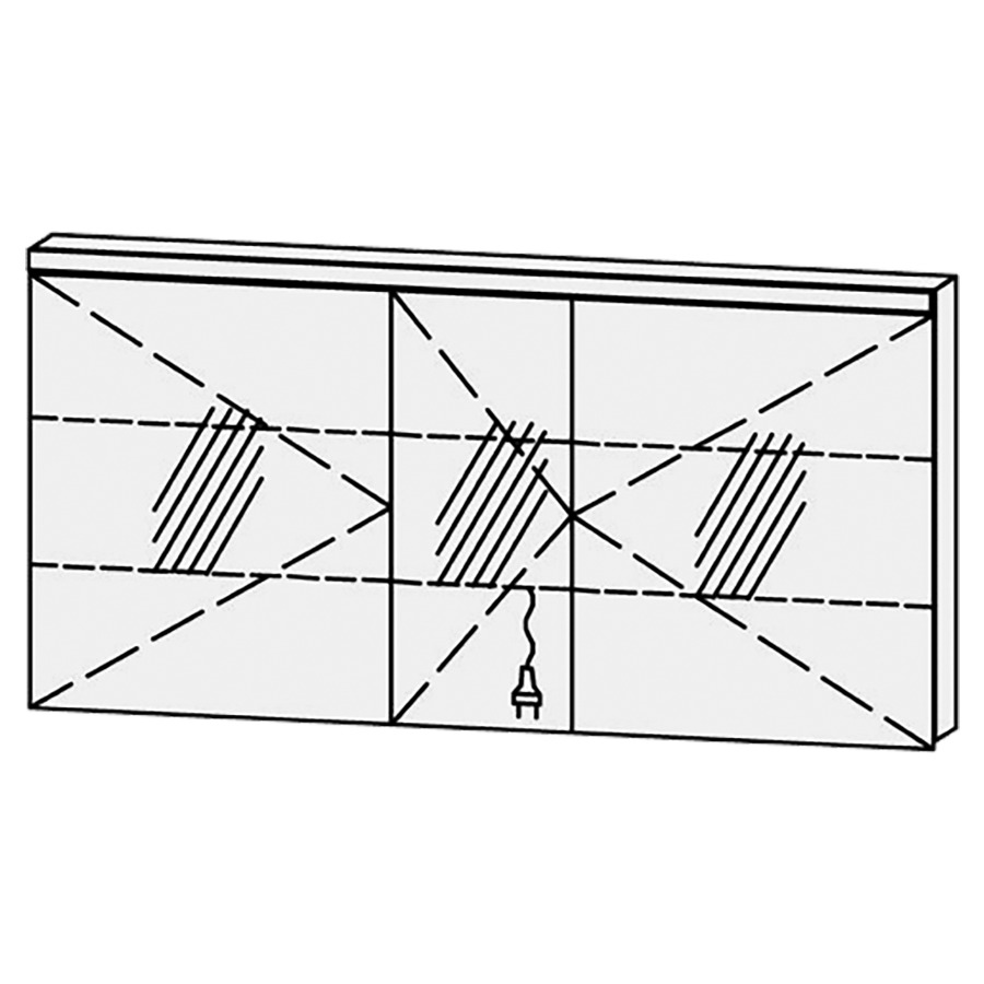Armoire de toilette Vanity Cubo 2
150 x 73.2 x 14.1 cm
3&nbsp;portes à double miroir (60/30/60)
charnière à gauche, avec blumotion
éclairage LED 
4000 Kelvin, 4750 Lumen
2 rayons en verre régl. chacun
1 prise double en bas
Classe d’énergie F, IP24