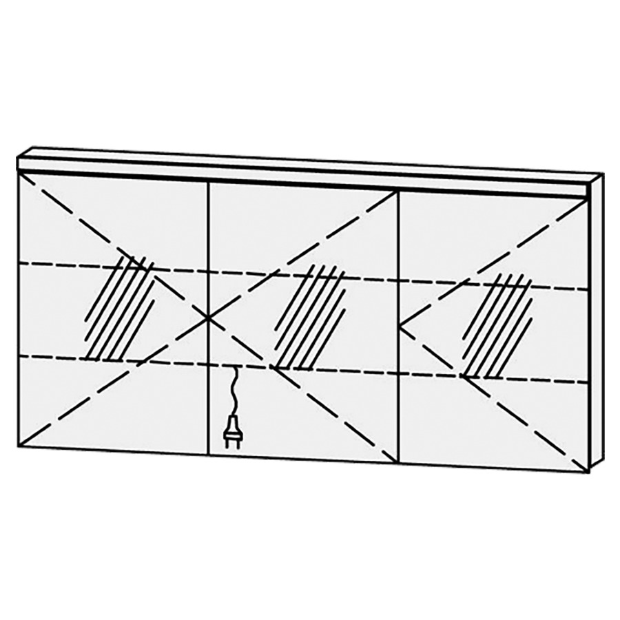 Armoire de toilette Vanity Cubo 2
150 x 73.2 x 14.1 cm
3&nbsp;portes à double miroir (50/50/50)
charnière à droite, avec blumotion
éclairage LED 
4000 Kelvin, 4750 Lumen
2 rayons en verre régl. chacun
1 prise double en bas
Classe d’énergie F, IP24