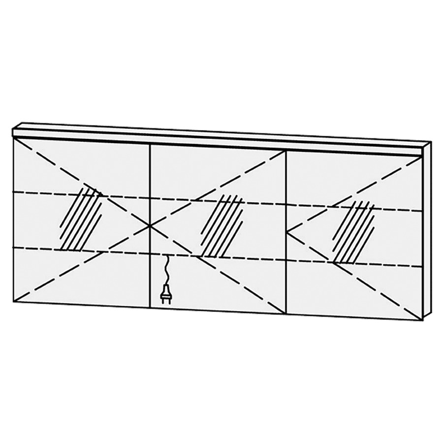 Armoire de toilette Vanity Cubo 2
180 x 73.2 x 14.1 cm
3&nbsp;portes à double miroir (60/60/60)
charnière à droite, avec blumotion
éclairage LED 
4000 Kelvin, 5733 Lumen
2 rayons en verre régl. chacun
1 prise double en bas
Classe d’énergie F, IP24