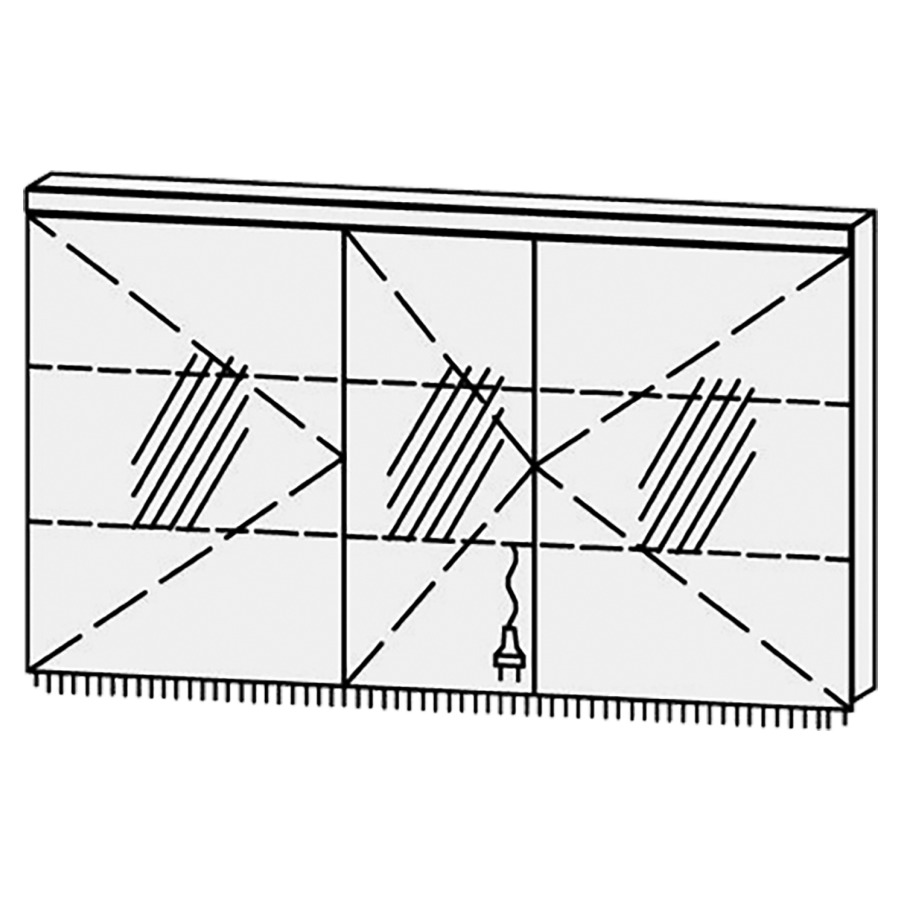 Armoire de toilette Vanity Cubo 2
130 x 73.2 x 14.1 cm
3&nbsp;portes à double miroir (50/30/50)
charnière à gauche, avec blumotion
éclairage LED en haut et en bas 
4000 Kelvin, 4095/2160 Lumen
2 rayons en verre régl. chacun
1 prise double en bas
Classe d’énergie F, IP24