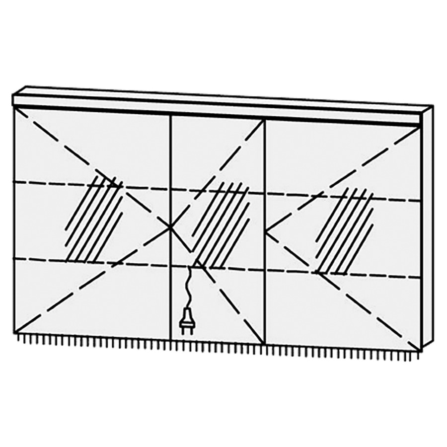 Armoire de toilette Vanity Cubo 2
130 x 73.2 x 14.1 cm
3&nbsp;portes à double miroir (50/30/50)
charnière à droite, avec blumotion
éclairage LED en haut et en bas 
4000 Kelvin, 4095/2160 Lumen
2 rayons en verre régl. chacun
1 prise double en bas
Classe d’énergie F, IP24