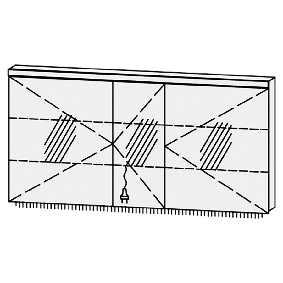Armoire de toilette Vanity Cubo 2
150 x 73.2 x 14.1 cm
3&nbsp;portes à double miroir (60/30/60)
charnière à droite, avec blumotion
éclairage LED en haut et en bas 
4000 Kelvin, 4750/2520 Lumen
2 rayons en verre régl. chacun
1 prise double en bas
Classe d’énergie F, IP24