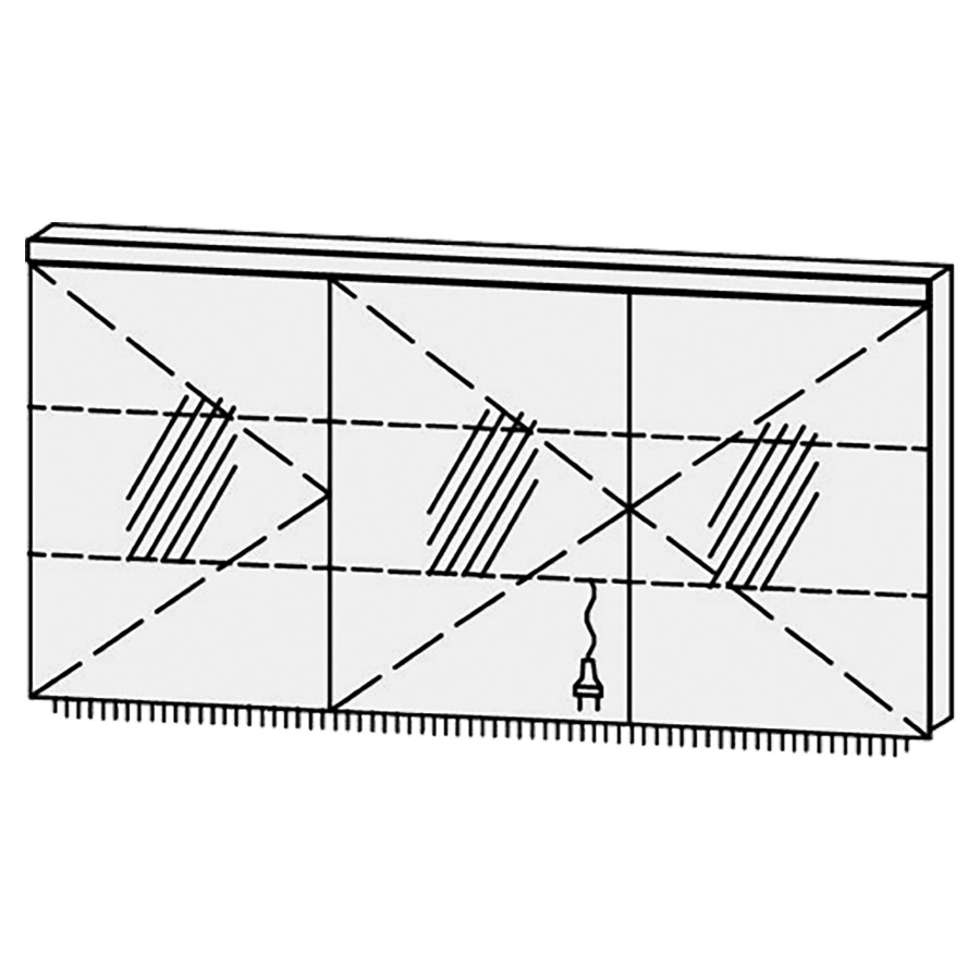 Armoire de toilette Vanity Cubo 2
150 x 73.2 x 14.1 cm
3&nbsp;portes à double miroir (50/50/50)
charnière à gauche, avec blumotion
éclairage LED en haut et en bas 
4000 Kelvin, 4750/2520 Lumen
2 rayons en verre régl. chacun
1 prise double en bas
Classe d’énergie F, IP24