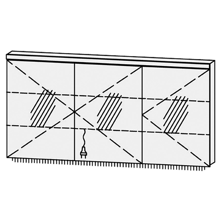 Armoire de toilette Vanity Cubo 2
150 x 73.2 x 14.1 cm
3&nbsp;portes à double miroir (50/50/50)
charnière à droite, avec blumotion
éclairage LED en haut et en bas 
4000 Kelvin, 4750/2520 Lumen
2 rayons en verre régl. chacun
1 prise double en bas
Classe d’énergie F, IP24