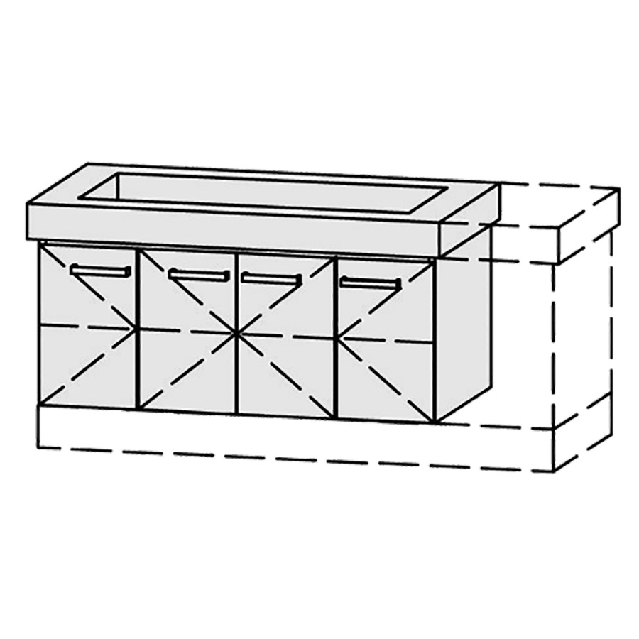Élément inférieur  Vanity Keramik 
96-125 x 55 cm
3&nbsp;armoires de tablette
1&nbsp;porte, charnière à gauche
2 portes, 1&nbsp;porte, charnière à droite
portes avec Blumotion
1&nbsp;tablette chacune, réglable