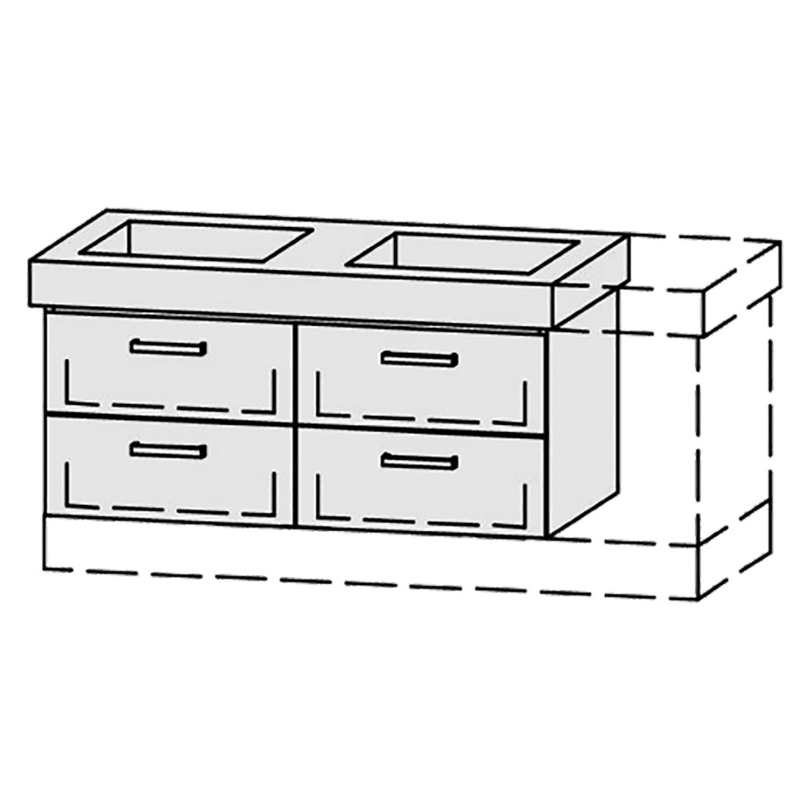 Élément inférieur  Vanity Keramik 
96-125 x 55 cm
2&nbsp;éléments de tiroir, 2&nbsp;tiroirs chacune
avec Blumotion, pour 2&nbsp;lavabos
2 caches-siphon