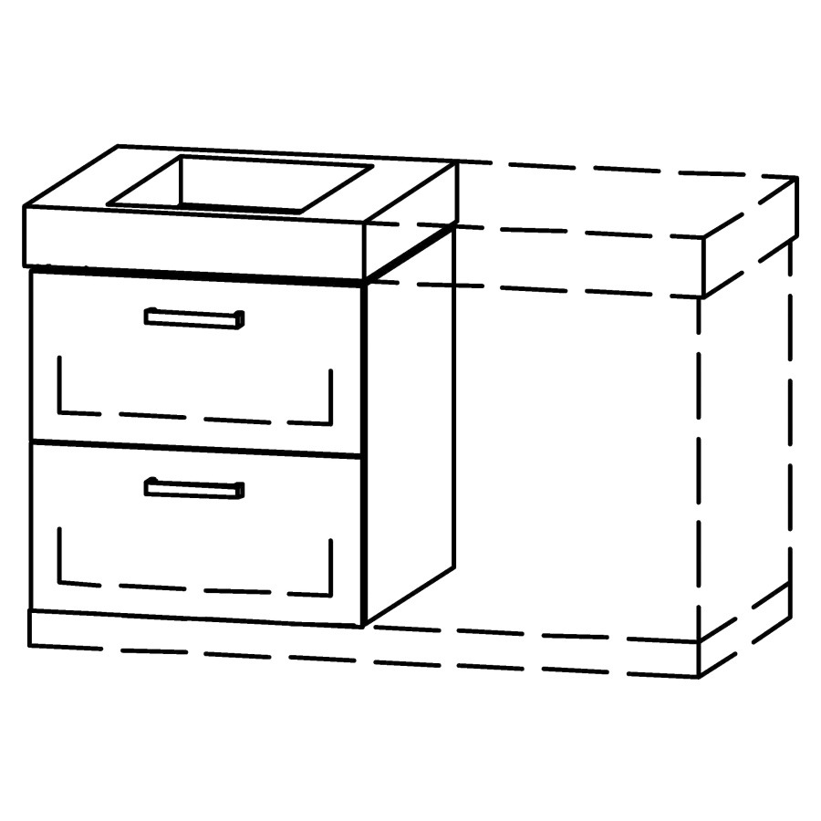 Élément inférieur  Vanity Keramik Kivos 
48-77 x 55 cm
élément de tiroir, 2&nbsp;tiroirs
avec Blumotion, pour 1&nbsp;lavabo
1 cache-siphon