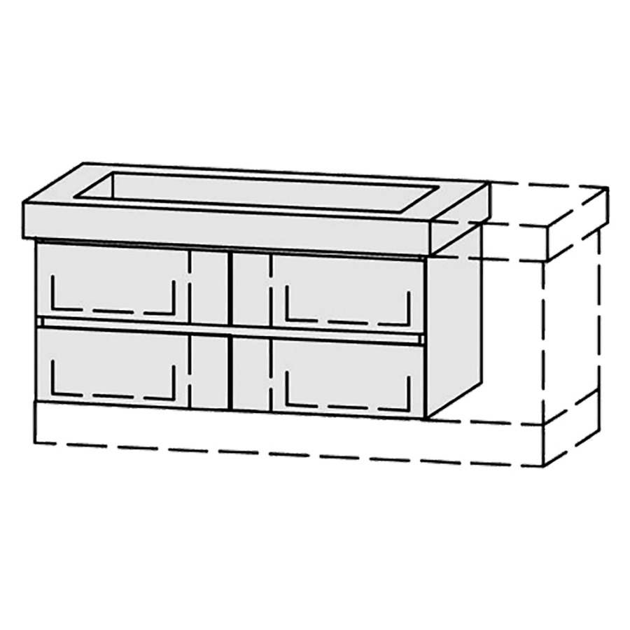 Élément inférieur  Vanity Keramik Line 
96-125 x 55 cm
2&nbsp;éléments de tiroir, 2&nbsp;tiroirs chacune
avec Blumotion, pour lavabo au milieu
niche pour le siphon