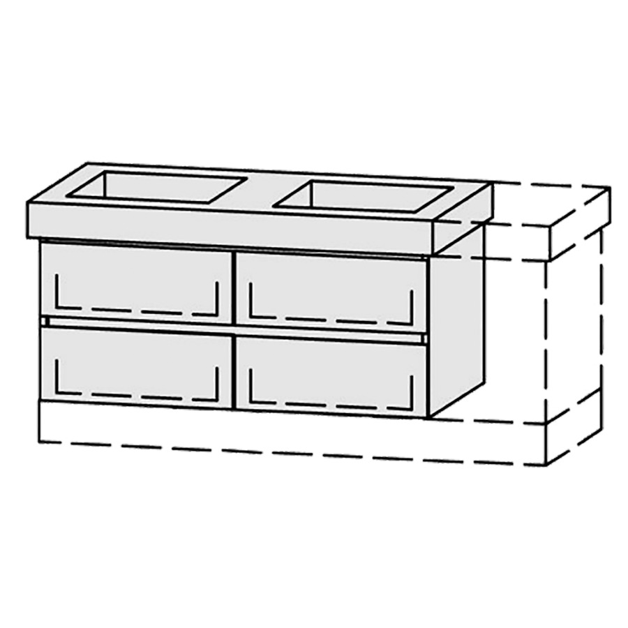 Élément inférieur  Vanity Keramik Line 
96-125 x 55 cm
2&nbsp;éléments de tiroir, 2&nbsp;tiroirs chacune
avec Blumotion, pour 2&nbsp;lavabos
2 caches-siphon