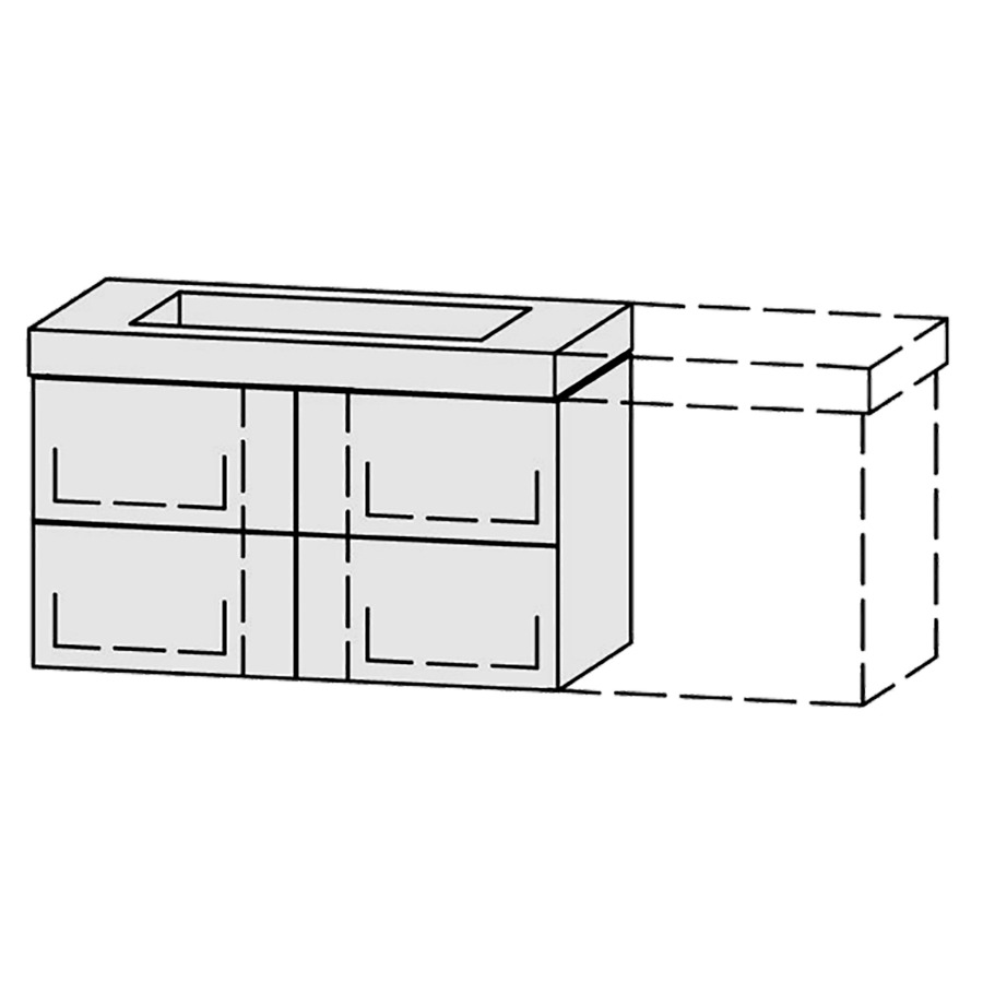 Élément inférieur  Vanity Keramik Pasofino 
99.8-128.8 x 55 cm
2&nbsp;éléments de tiroir, 2&nbsp;tiroirs chacune
avec Blumotion, Legrabox noir
pour 1&nbsp;lavabo, niche pour le siphon
