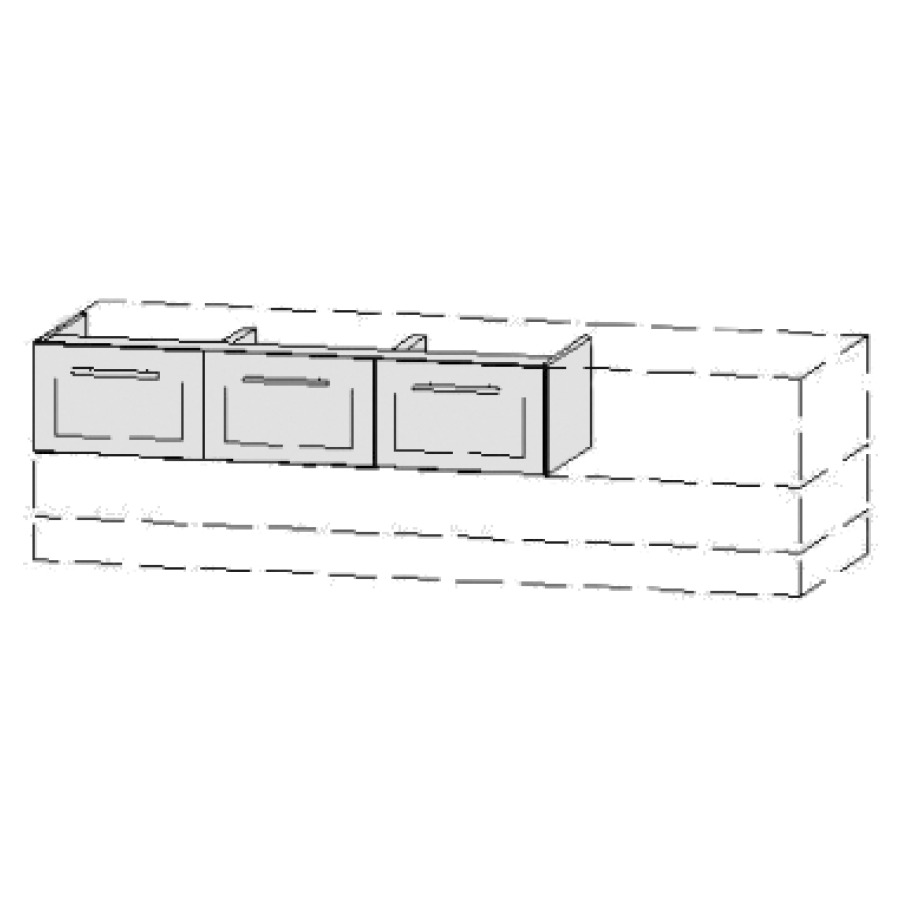 Élément inférieur  Vanity Bocco
120-200 x 25-55 x 40-55 cm
3&nbsp;éléments de tiroir, 1&nbsp;tiroir chacune
avec Blumotion
2 caches-siphon