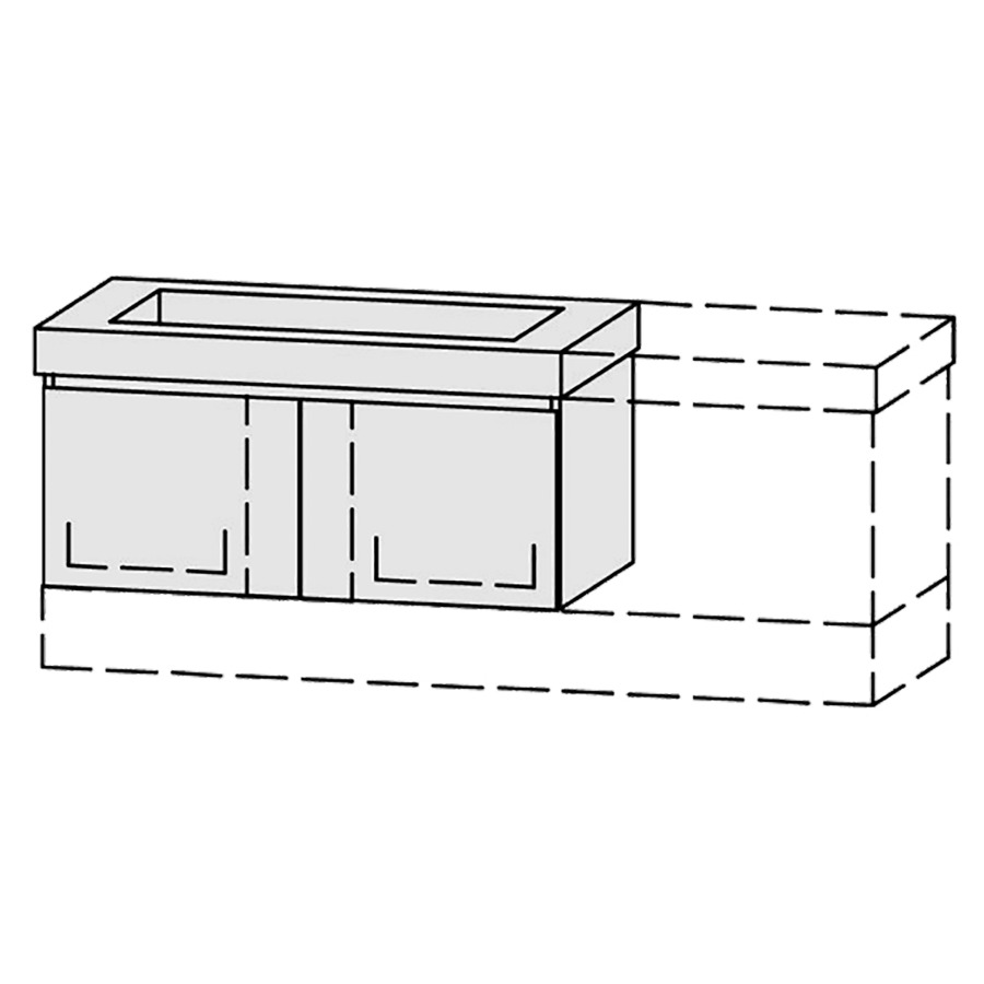 Élément inférieur  Vanity Keramik Mea 2 Style 
96-125 x 50 cm
2&nbsp;éléments de tiroir, 1&nbsp;tiroir chacune
avec Blumotion, pour lavabo au milieu
niche pour le siphon