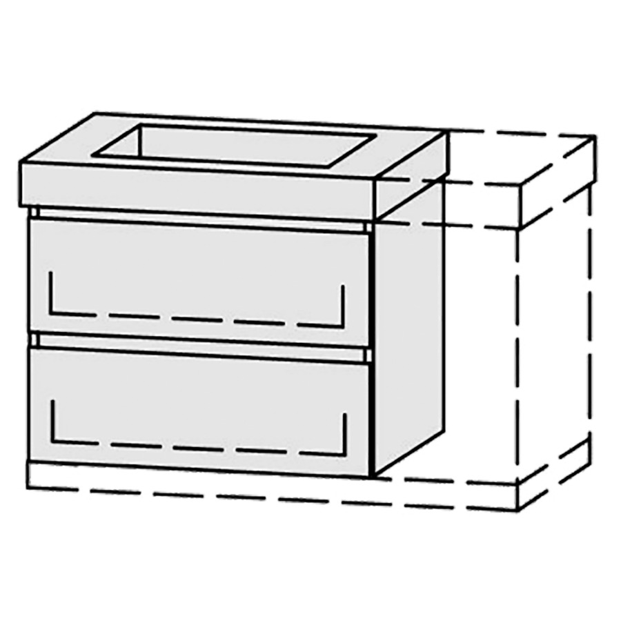 Élément inférieur  Vanity Keramik Mea 2 Style 
76-95 x 55 cm
élément de tiroir, 2&nbsp;tiroirs
avec Blumotion, pour 1&nbsp;lavabo
1 cache-siphon