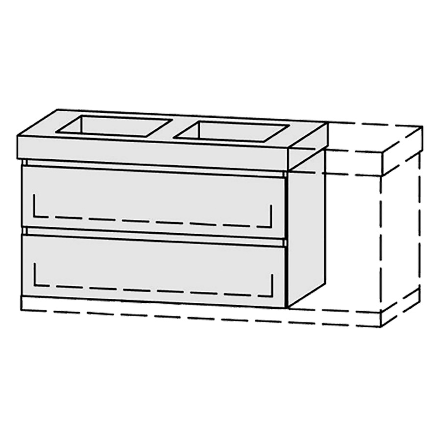 Élément inférieur  Vanity Keramik Mea 2 Style 
96-131 x 55 cm
élément de tiroir, 2&nbsp;tiroirs
avec Blumotion, pour 2&nbsp;lavabos
2 caches-siphon