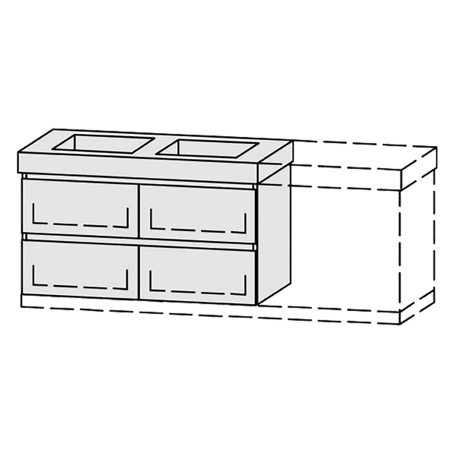 Élément inférieur  Vanity Keramik Mea 2 Style 
126-156 x 55 cm
2&nbsp;éléments de tiroir, 2&nbsp;tiroirs chacune
avec Blumotion, pour 2&nbsp;lavabos
2 caches-siphon