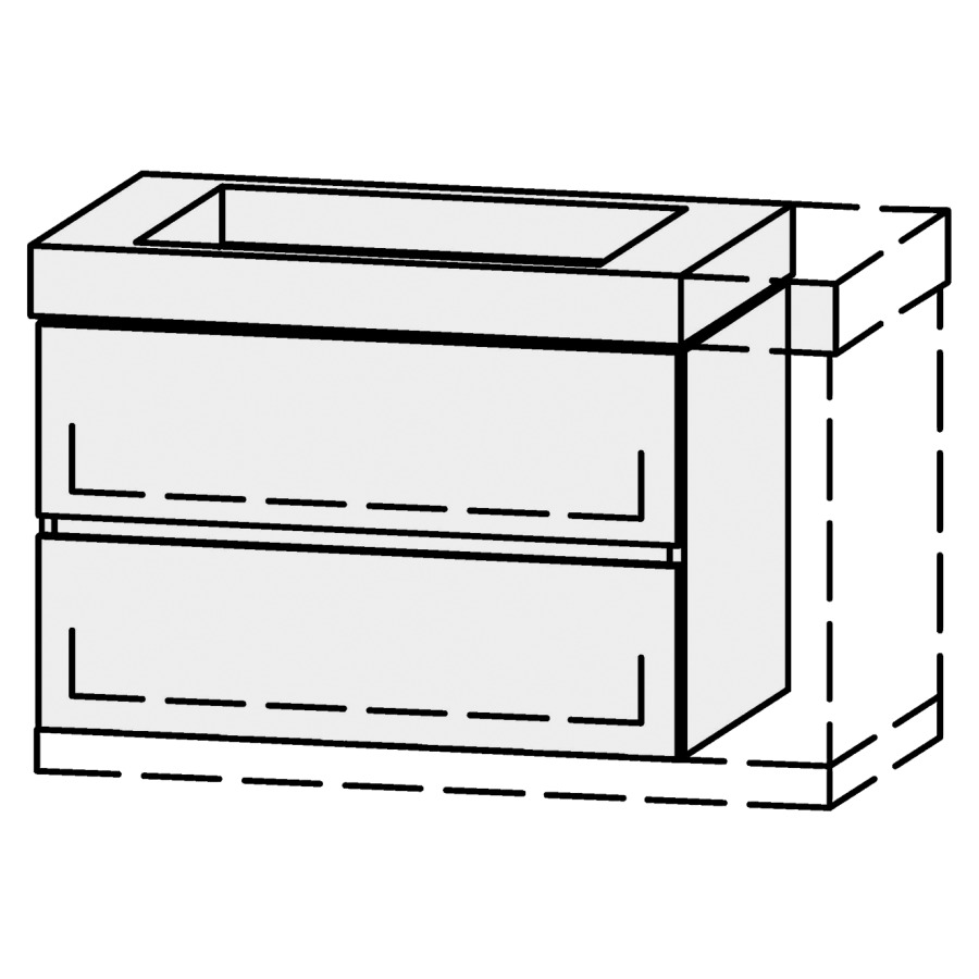 Élément inférieur  Vanity Keramik Kivos Line 
78-97 x 55 cm
élément de tiroir, 2&nbsp;tiroirs
avec Blumotion, pour 1&nbsp;lavabo
1 cache-siphon