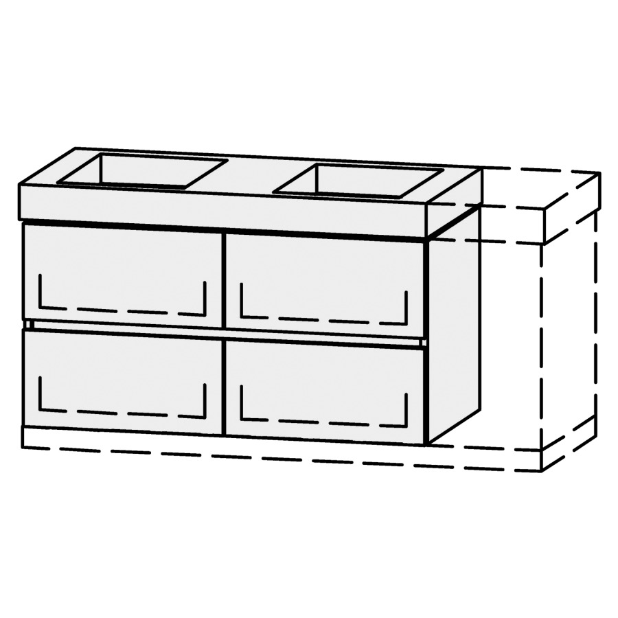 Élément inférieur  Vanity Keramik Kivos Line 
98-127 x 55 cm
2&nbsp;éléments de tiroir, 2&nbsp;tiroirs chacune
avec Blumotion, pour 2&nbsp;lavabos
2 caches-siphon