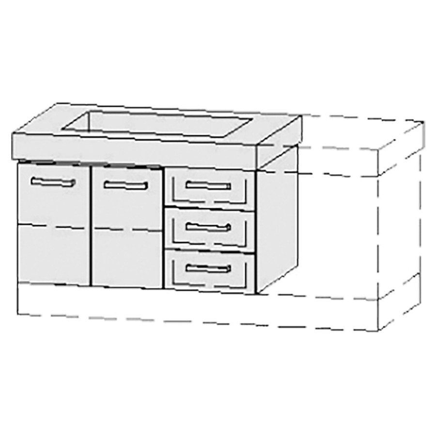 Élément inférieur  Vanity Keramik 
76-116 x 55 cm
armoire de tablette, 2&nbsp;portes
portes avec Blumotion
1&nbsp;tablette, réglable
élément de tiroir, 3&nbsp;tiroirs
extrait complet avec Blumotion