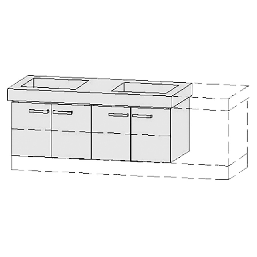 Élément inférieur  Vanity Keramik 
126-156 x 55 cm
2&nbsp;armoires de tablette, 2&nbsp;portes chacune
portes avec Blumotion
1&nbsp;tablette chacune, réglable
