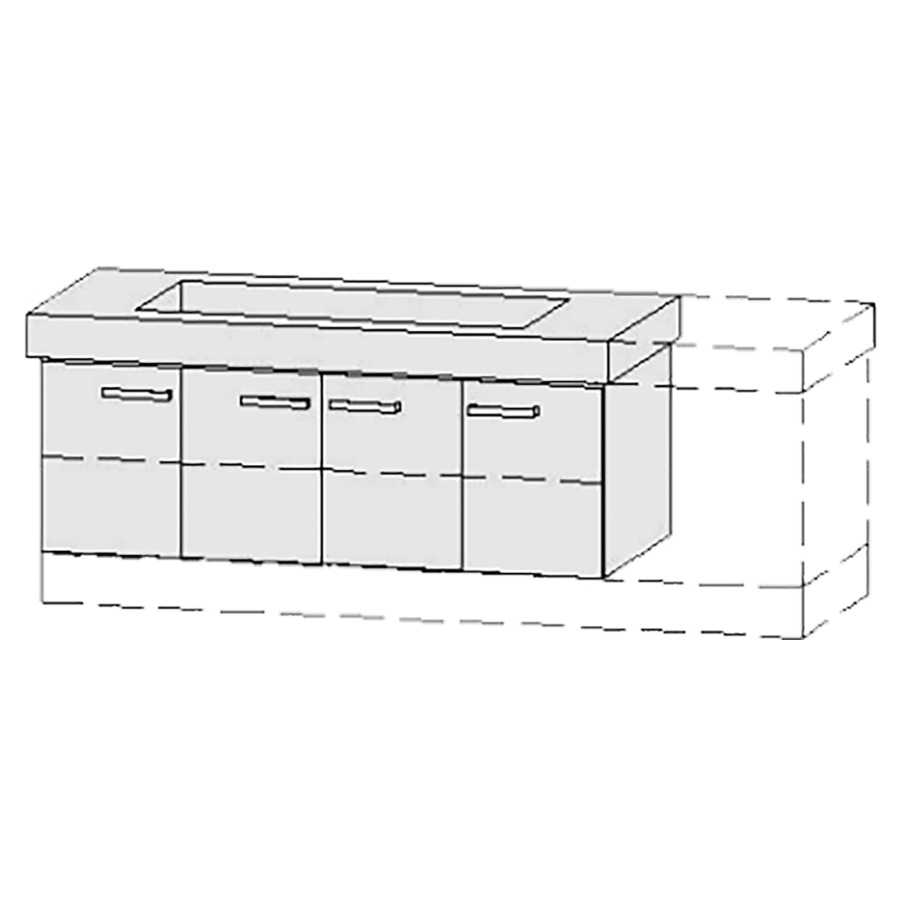 Élément inférieur  Vanity Keramik 
126-156 x 55 cm
3&nbsp;armoires de tablette
1&nbsp;porte, charnière à gauche
2 portes, 1&nbsp;porte, charnière à droite
portes avec Blumotion
1&nbsp;tablette chacune, réglable