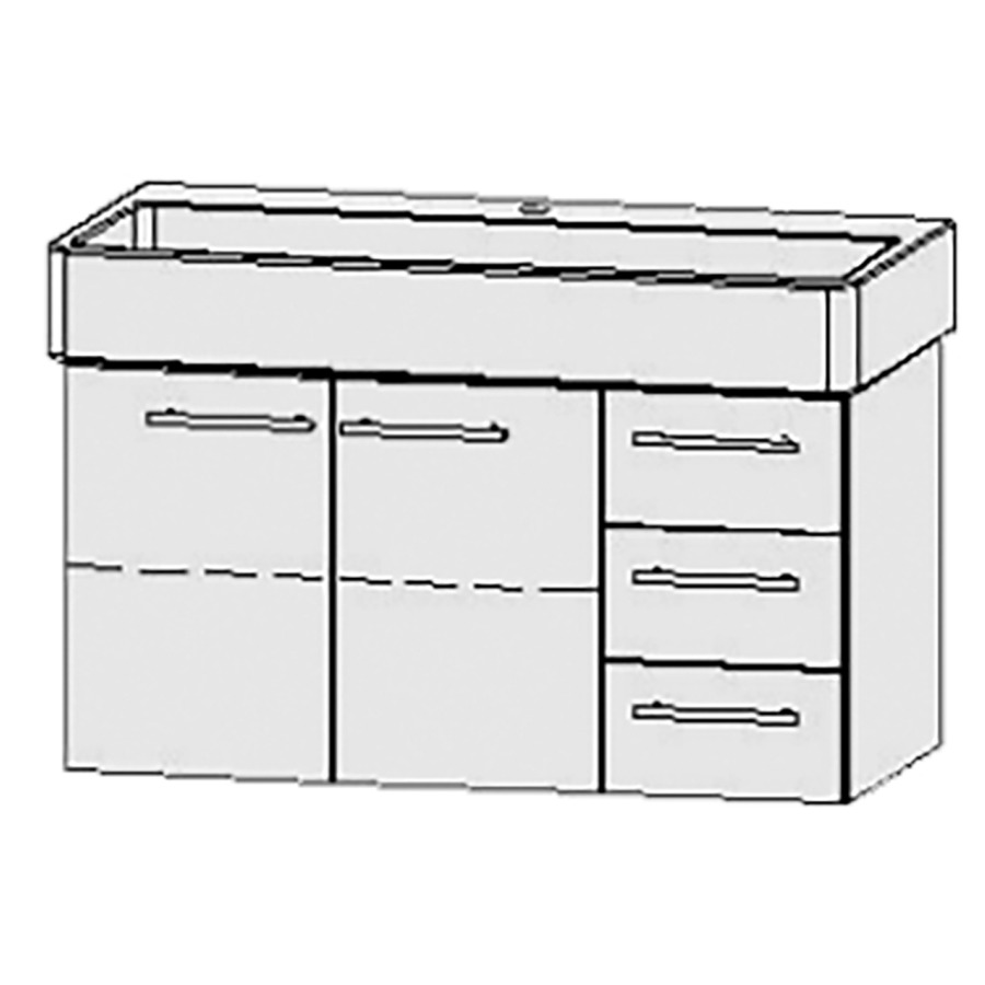 Élément inférieur  Vanity Vero/Vero Air
96 x 50 x 45 cm
armoire de tablette, 2&nbsp;portes, 1&nbsp;tablette
élément de tiroir, 3&nbsp;tiroirs
avec Blumotion
pour lavabo
1 trou pour robinetterie