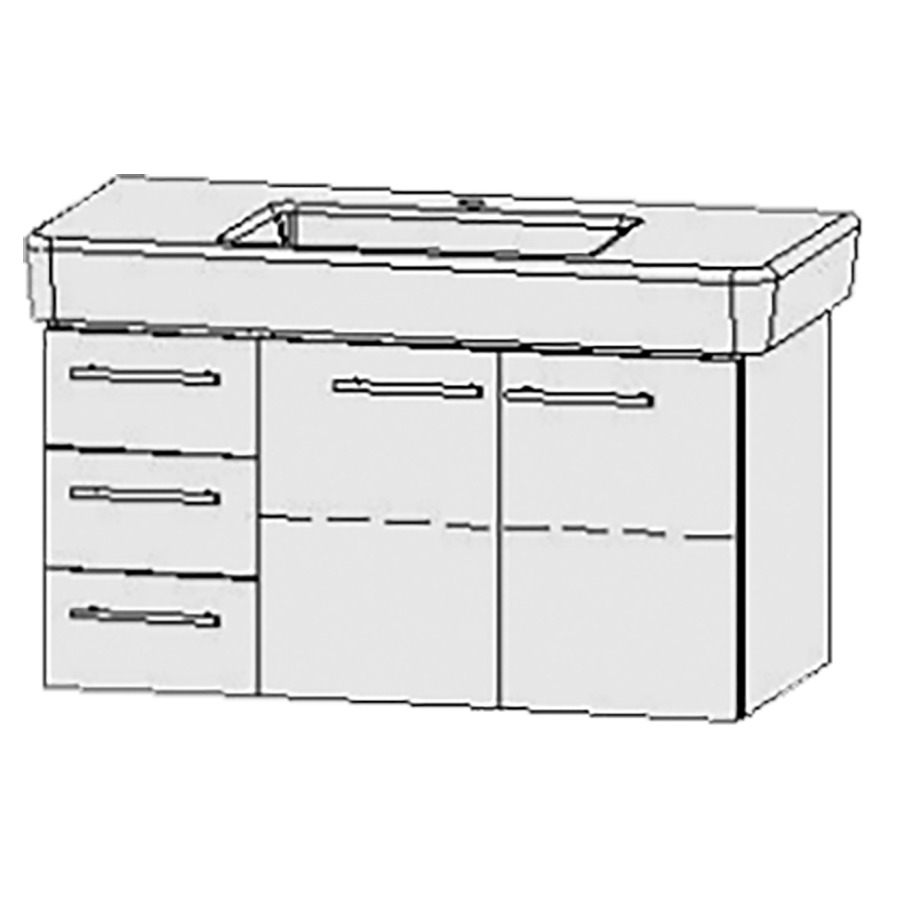 Élément inférieur  Vanity Pro
97 x 50 x 44.8 cm
élément de tiroir, 3&nbsp;tiroirs
armoire de tablette, 2&nbsp;portes, 1&nbsp;tablette
avec Blumotion
pour lavabo