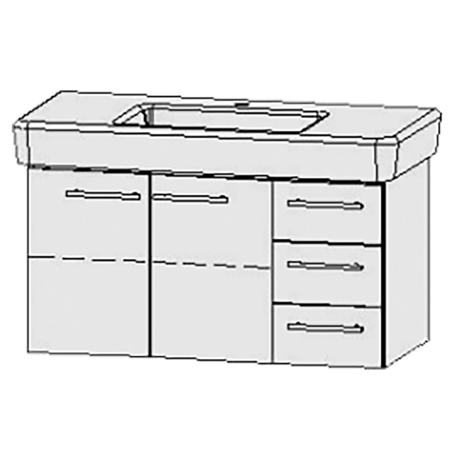 Élément inférieur  Vanity Pro
97 x 50 x 44.8 cm
armoire de tablette, 2&nbsp;portes
1&nbsp;tablette
élément de tiroir, 3&nbsp;tiroirs
avec Blumotion
pour lavabo
